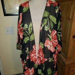 Black with roses kimono sheer